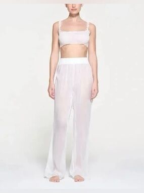 NWT SKIMS Romance Smocked Pant in Snow - Sheer Silk Chiffon Loungewear
